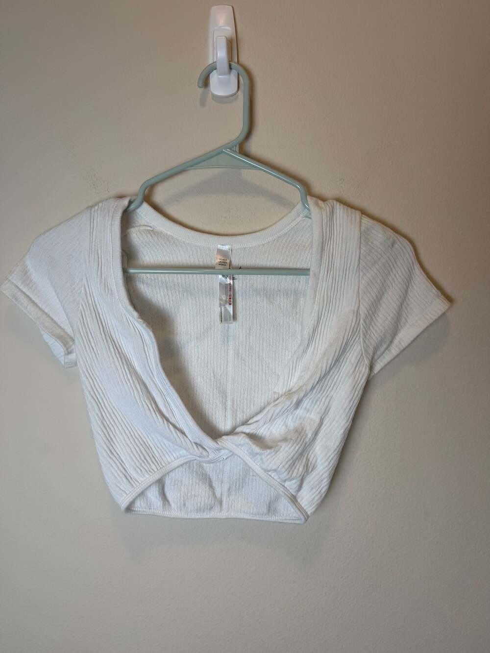 Out From Under Crop Top Size XS/S White V-Neck Twist